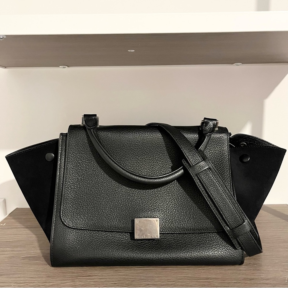 Authentic Céline Trapeze Bag; Small Black